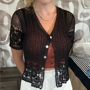 Black Lace Button-Up Top